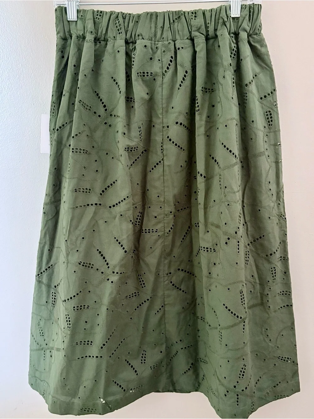 Cottagecore Olive Green Eyelet Midi Skirt NWT Size S